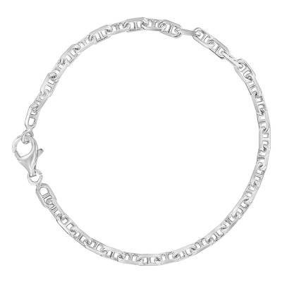 Bracelet Maille Marine Plate Argent 925 Rhodié, Longueur 18 cm - Manillon