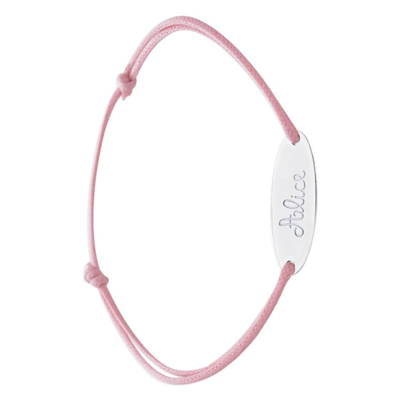 Silver Pink Cord Oval Plate Bracelet, Adjustable Length 12.5 cm, Width 1 mm - Bambins