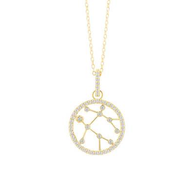 Collier Constellation Gémeaux en Or Jaune 750 & Diamants 0,18 ct, Longueur 42 cm - Aurora