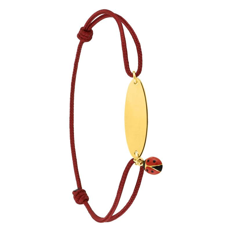 375 Yellow Gold Red Cord Oval Plate Ladybug Bracelet, Adjustable Length 10.50 cm - Bambins
