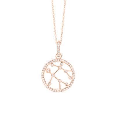 Collier Constellation Gémeaux en Or Rose 750 & Diamants 0,18 ct, Longueur 42 cm - Aurora