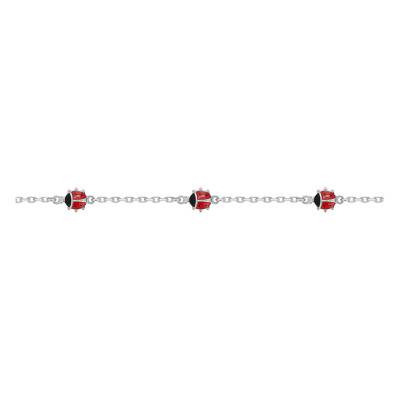 925 Silver Cable Chain & Ladybug Bracelet, Length 14 cm to 17 cm, Width 1 mm - Bambins