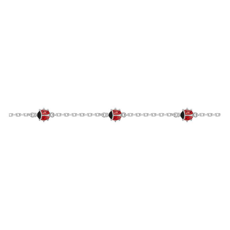 925 Silver Cable Chain & Ladybug Bracelet, Length 14 cm to 17 cm, Width 1 mm - Bambins
