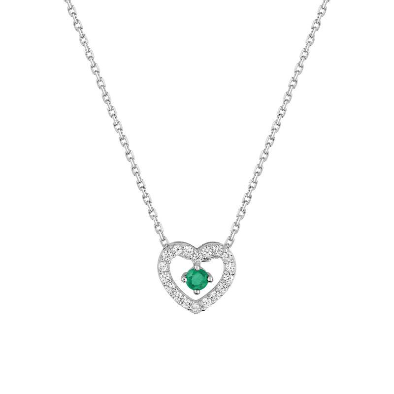 375/1000 White Gold Heart Necklace & Cubic Zirconia and Emerald, Length 42 cm - Emanessence