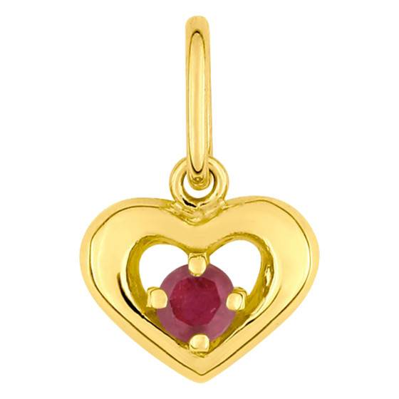 Pendentif Cœur En Or Jaune 14k Avec Rubis Et Diamants En Halo - .86ctw - Occasion - Bijou Romantique