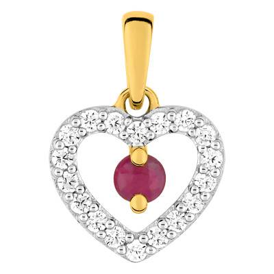 Pendentif Cœur Or Jaune 375, Rubis & Oxydes de Zirconium - Emanessence