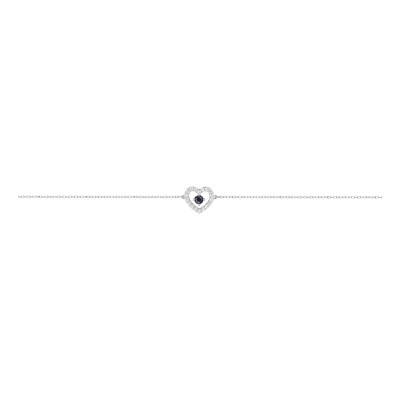 Bracelet Cœur Saphir & Oxydes de Zirconium en Or Blanc 375 - Emanessence