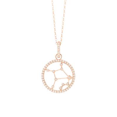 Collier Constellation Vierge en Or Rose 750 & Diamants 0,17 ct, Longueur 42 cm - Aurora