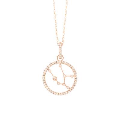 Collier Constellation Taureau en Or Rose 750 & Diamants 0,17 ct, Longueur 42 cm - Aurora