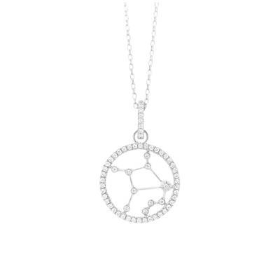 Collier Constellation Vierge en Or Blanc 750 & Diamants 0,17 ct, Longueur 42 cm - Aurora