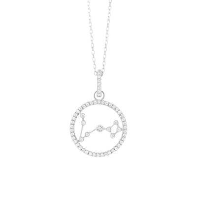 Collier Constellation Poissons en Or Blanc 750 & Diamants 0,17 ct, Longueur 42 cm - Aurora