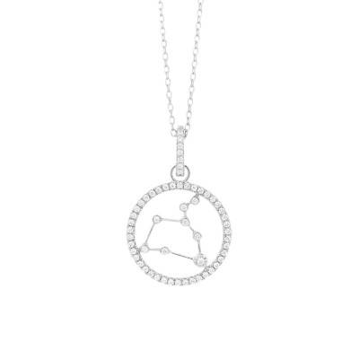 Collier Constellation Lion en Or Blanc 750 & Diamants 0,18 ct, Longueur 42 cm - Aurora