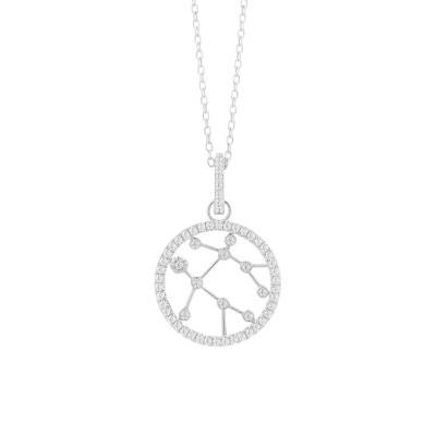 Collier Constellation Gémeaux en Or Blanc 750 & Diamants 0,18 ct, Longueur 42 cm - Aurora