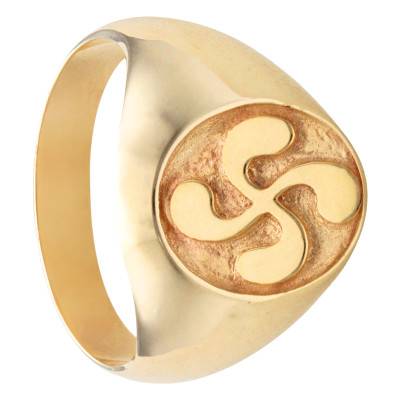 375/1000 Yellow Gold Oval Basque Cross Signet Ring - Imperium