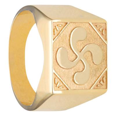 Chevalière Carrée Croix Basque en Or Jaune 750 - Imperium