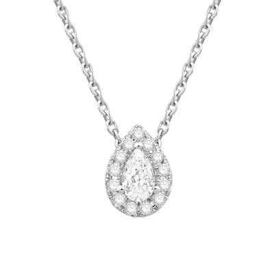 Collier Poire Diamants GSI2 & Or Blanc 750, Longueur 40 cm - Diamond Lady