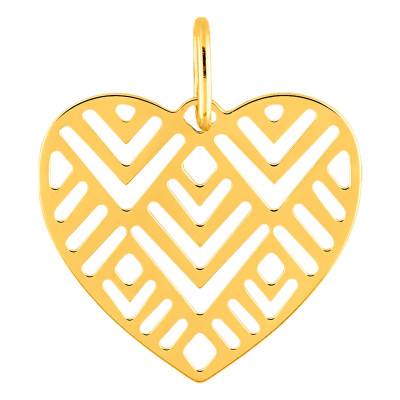 Pendentif Cœur à Motifs Plaqué Or Jaune - Emanessence