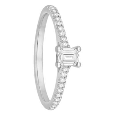 Solitaire Accompagné Diamants 0,43 ct & Or Blanc 750, Largeur 1,70 mm - Alliantine