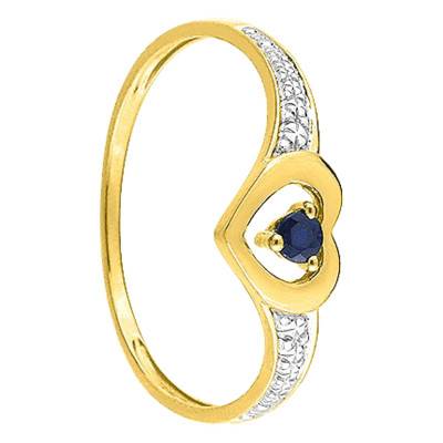 375/1000 9K Yellow Gold Diamond Sapphire Heart Solitaire Ring - Emanessence