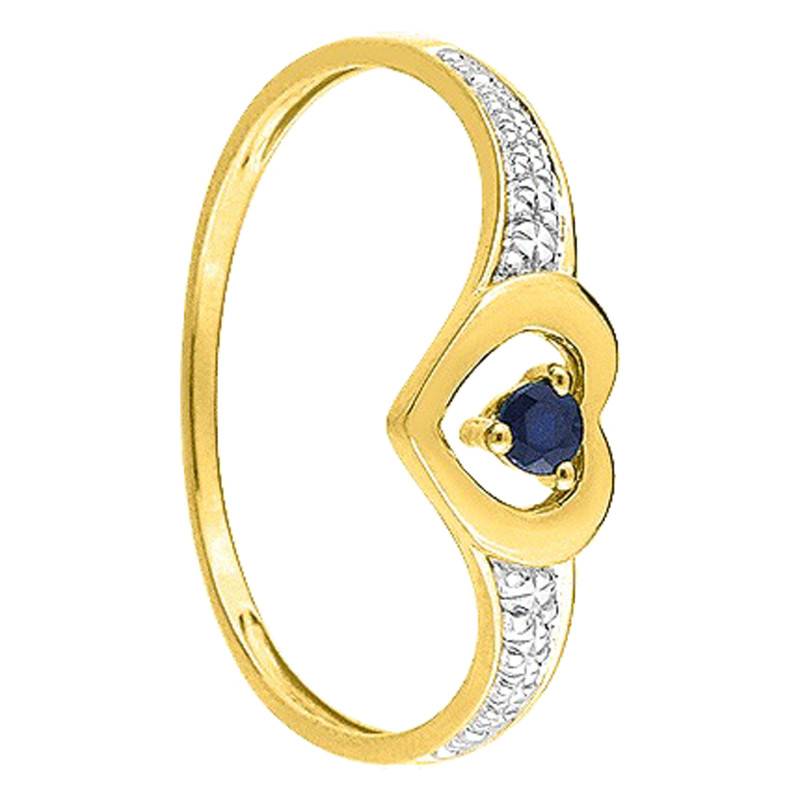 375/1000 9K Yellow Gold Diamond Sapphire Heart Solitaire Ring - Emanessence