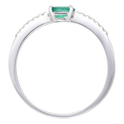 Bague Or Blanc 750, Emeraude 0,20 ct, Diamants 0,06 ct - Les Valentines