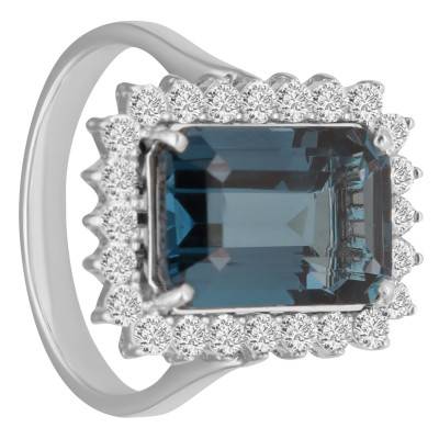 Bague Topaze Blue London & Diamants 0,60 ct, Or Blanc 750 - Façonnier