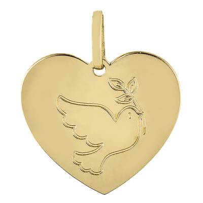 Médaille Coeur Colombe, Or Jaune 750, Diamètre 18 mm - Vandona