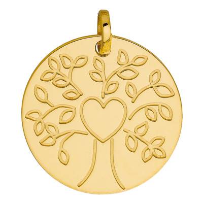 Tree of Life Heart Medal, 375/1000 Yellow Gold, Diameter 16 mm - Vandona