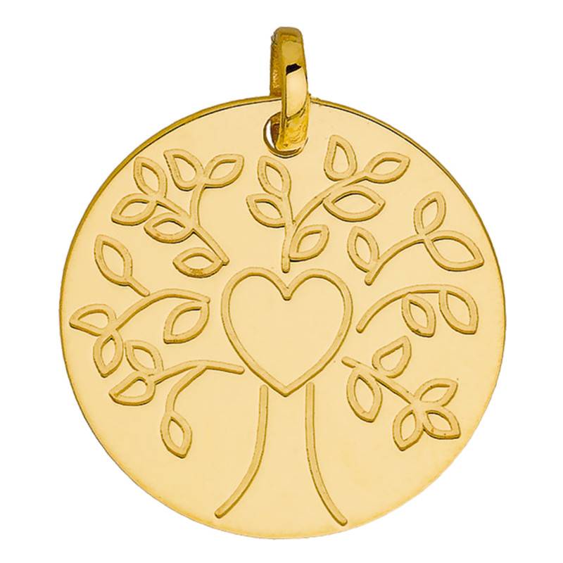 Tree of Life Heart Medal, 375/1000 Yellow Gold, Diameter 16 mm - Vandona