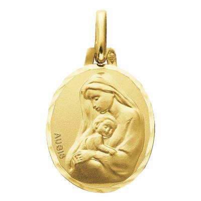 18K 750 Yellow Gold Oval Virgin and Child Medal - Augis