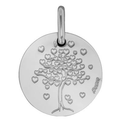 Médaille Arbre de Vie Cœur Or Blanc 750, Diamètre 14 mm ou 16 mm - Augis
