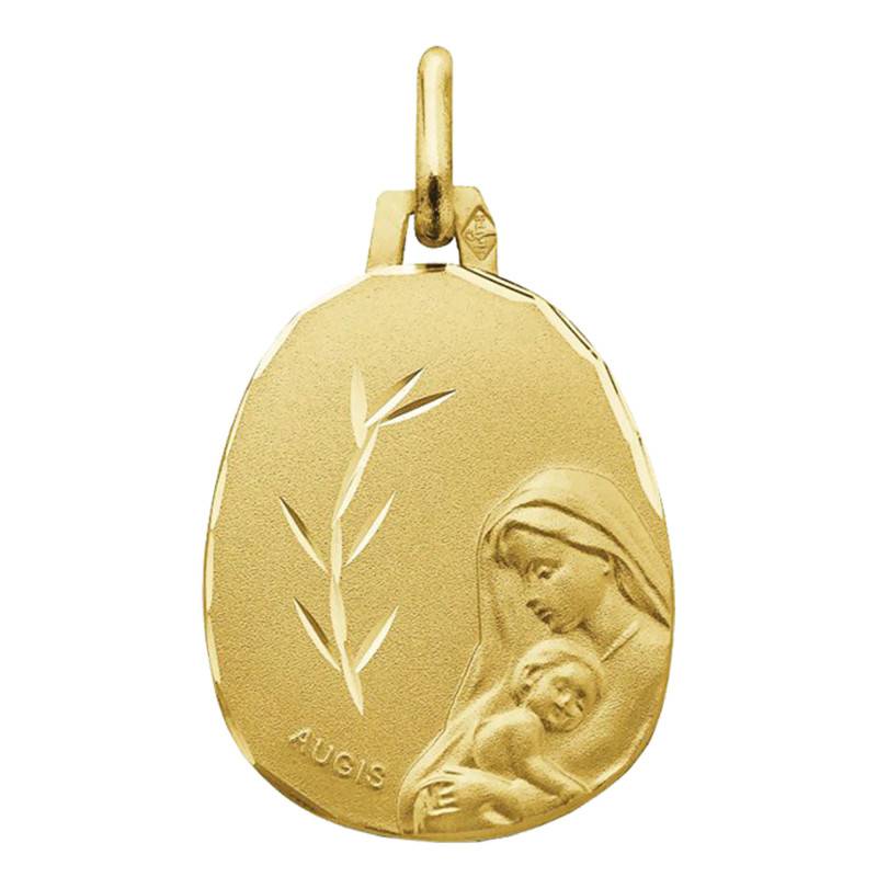 Virgin and Child Faceted Wheat Ear 18K Yellow Gold Medal - Augis