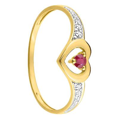 375/1000 9K Yellow Gold Diamond Ruby Heart Solitaire Ring - Emanessence
