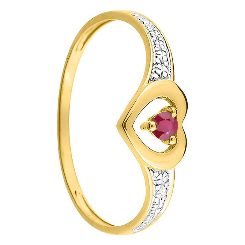 375/1000 9K Yellow Gold Diamond Ruby Heart Solitaire Ring - Emanessence