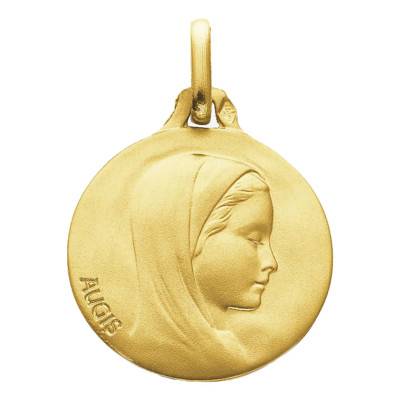 750/1000 Yellow Gold Round Virgin Right Profile Medal, Diameter 16 mm to 20 mm - Augis