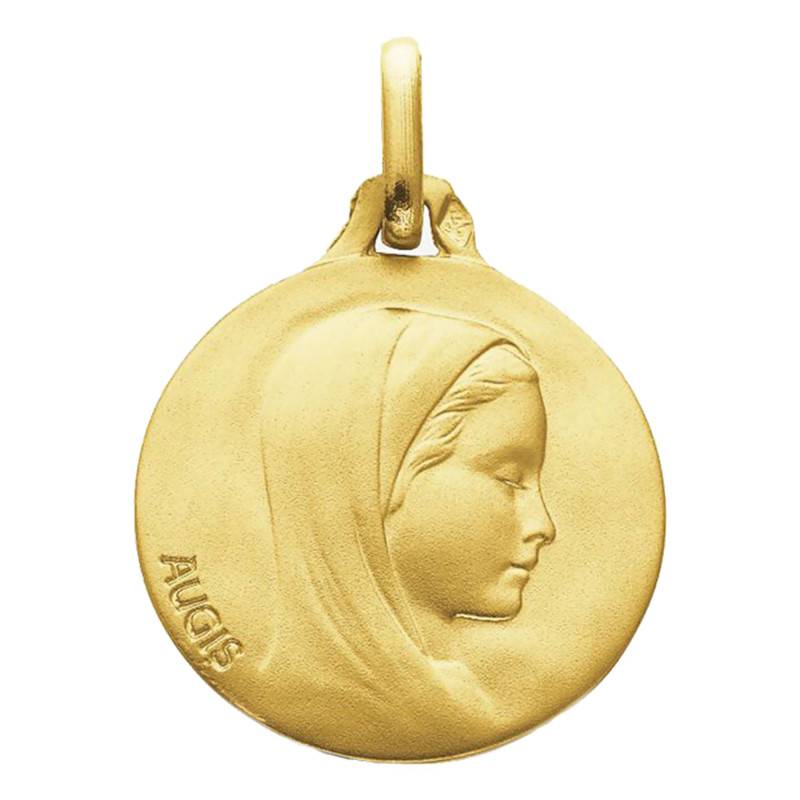 750/1000 Yellow Gold Round Virgin Right Profile Medal, Diameter 16 mm to 20 mm - Augis