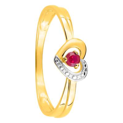Bague Cœur Or Jaune 375, Rubis - Emanessence