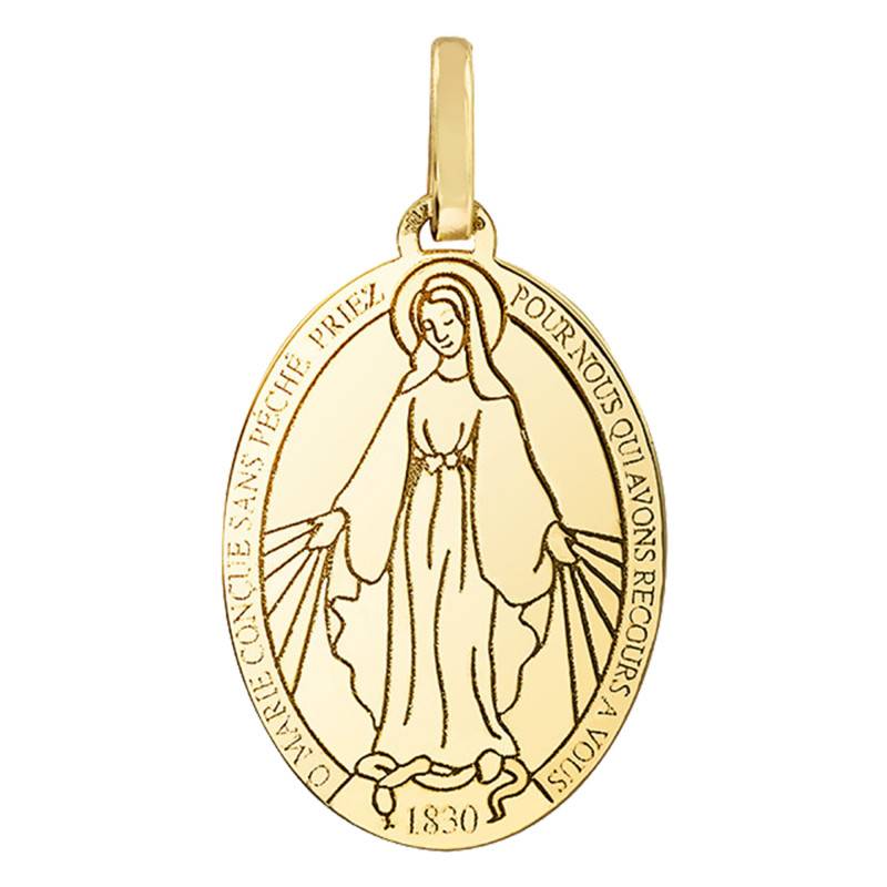 Engraved Miraculous Virgin Medal, 375/1000 or 750/1000 Yellow Gold - Lucas Lucor