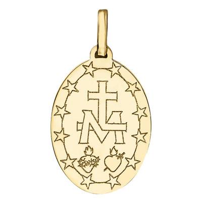 Engraved Miraculous Virgin Medal, 375/1000 or 750/1000 Yellow Gold - Lucas Lucor
