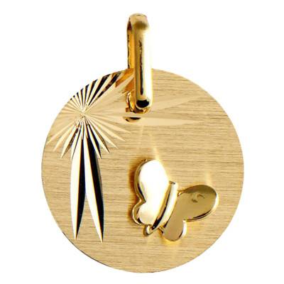 Médaille Papillon Ailes Déployées Or Jaune 750, Diamètre 14 mm - Lucas Lucor