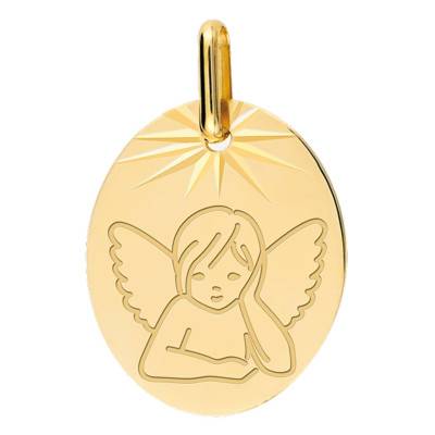 Yellow Gold Oval Pensive Angel Medal - Lucas Lucor