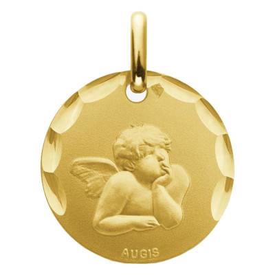 Médaille Facettée Ange Raphaël Rêveur, Or Jaune 375, Diamètre 16 mm - Augis