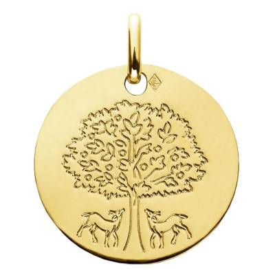 Médaille Arbre de Vie Biches Or Jaune 750, Diamètre 18 mm - Augis