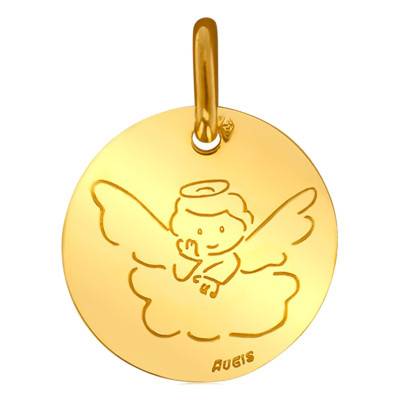 Contemporary Angel on His Cloud 750 Yellow Gold Medal, 14 mm or 16 mm Diameter - Augis