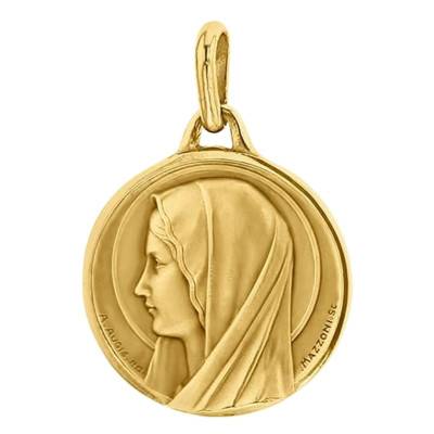 Médaille Vierge de Profil Ronde Or Jaune 750, Diamètre 21 mm ou 23 mm - Augis