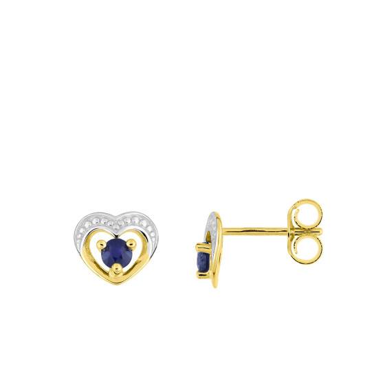 Boucles D’oreilles Cœur Diamants Et Pierre Bleue - Acier Inoxydable, Style Saphir, Neuves