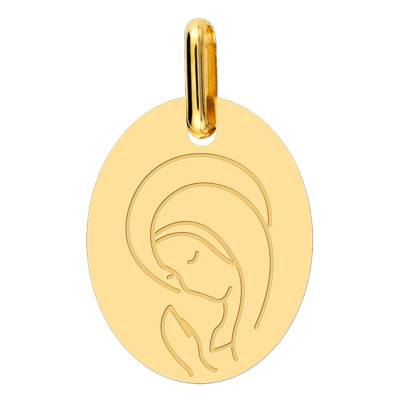 375/1000 Yellow Gold Praying Virgin Mary Medal - Lucas Lucor