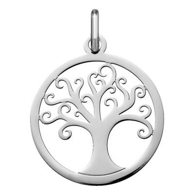Médaille Arbre de Vie Arabesque Ajourée Or Blanc 750, Diamètre 20 mm - Argyor