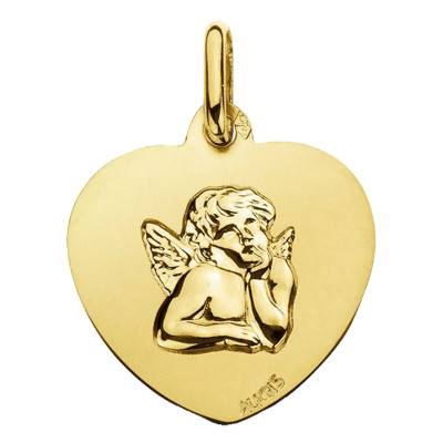 Médaille Coeur Ange Or Jaune 750, Diamètre 18 mm - Augis