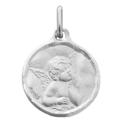 Médaille Ange Raphaël Cachet Or Blanc 750, Diamètre 16 mm - Augis